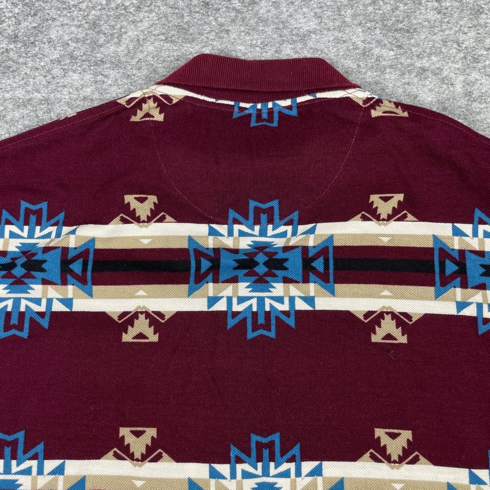 Vintage Wrangler Polo Shirt Mens M Burgundy Aztec Southwestern Tribal Pique 90s - Picture 7 of 8